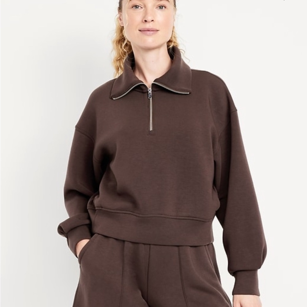 Old Navy Bounce Fleece Brown Half-Zip Pullover Sweatshirt